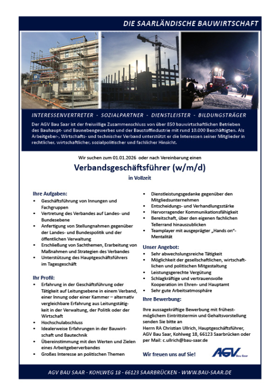 GESUCHT: Verbandsgeschäftsführer (m/w/d) in Vollzeit